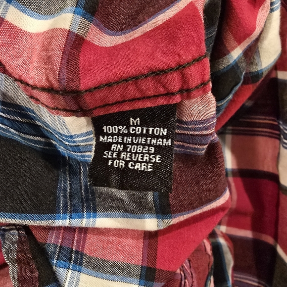 Carbon Western Red Blue Plaid Long Sleeve Button Down Shirt Men's Size M Medium - Picture 8 of 11